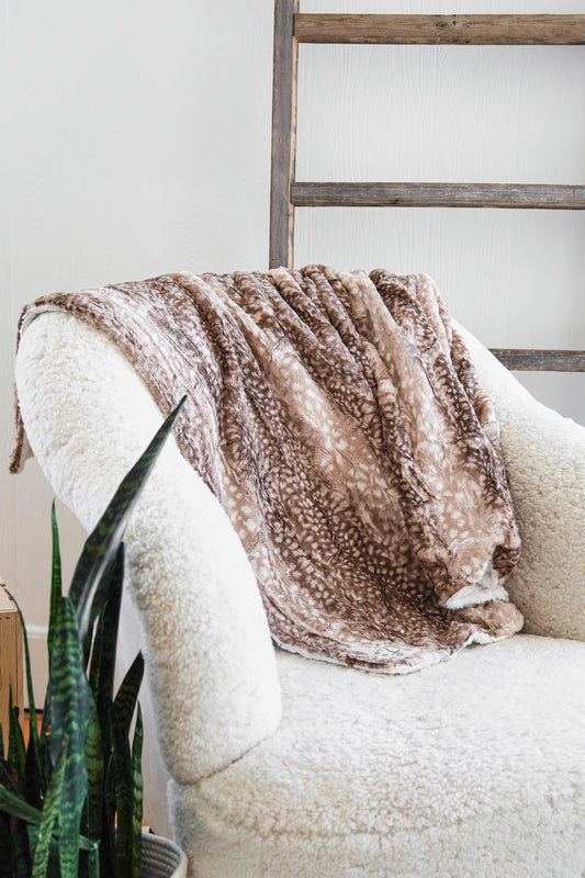 Brown Cappuccino Fawn and Ivory Hide Throw Blanket