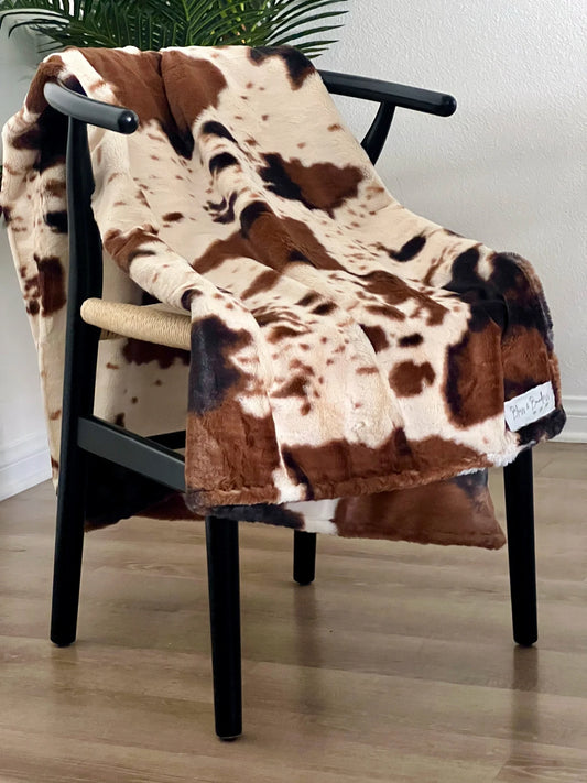 Ivory Brown Pony Minky Throw Blanket
