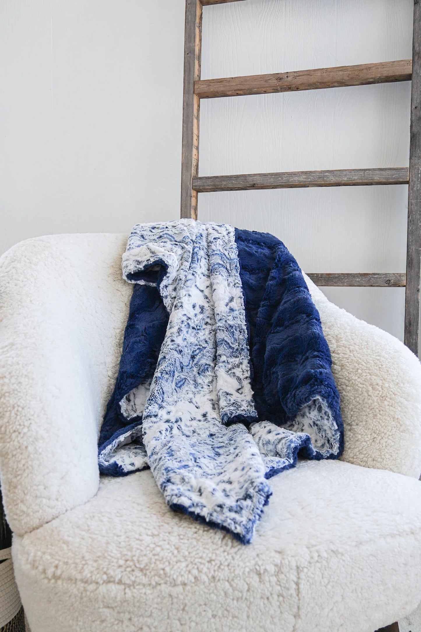 Navy Glacier and Snowy Owl Navy Throw Blanket