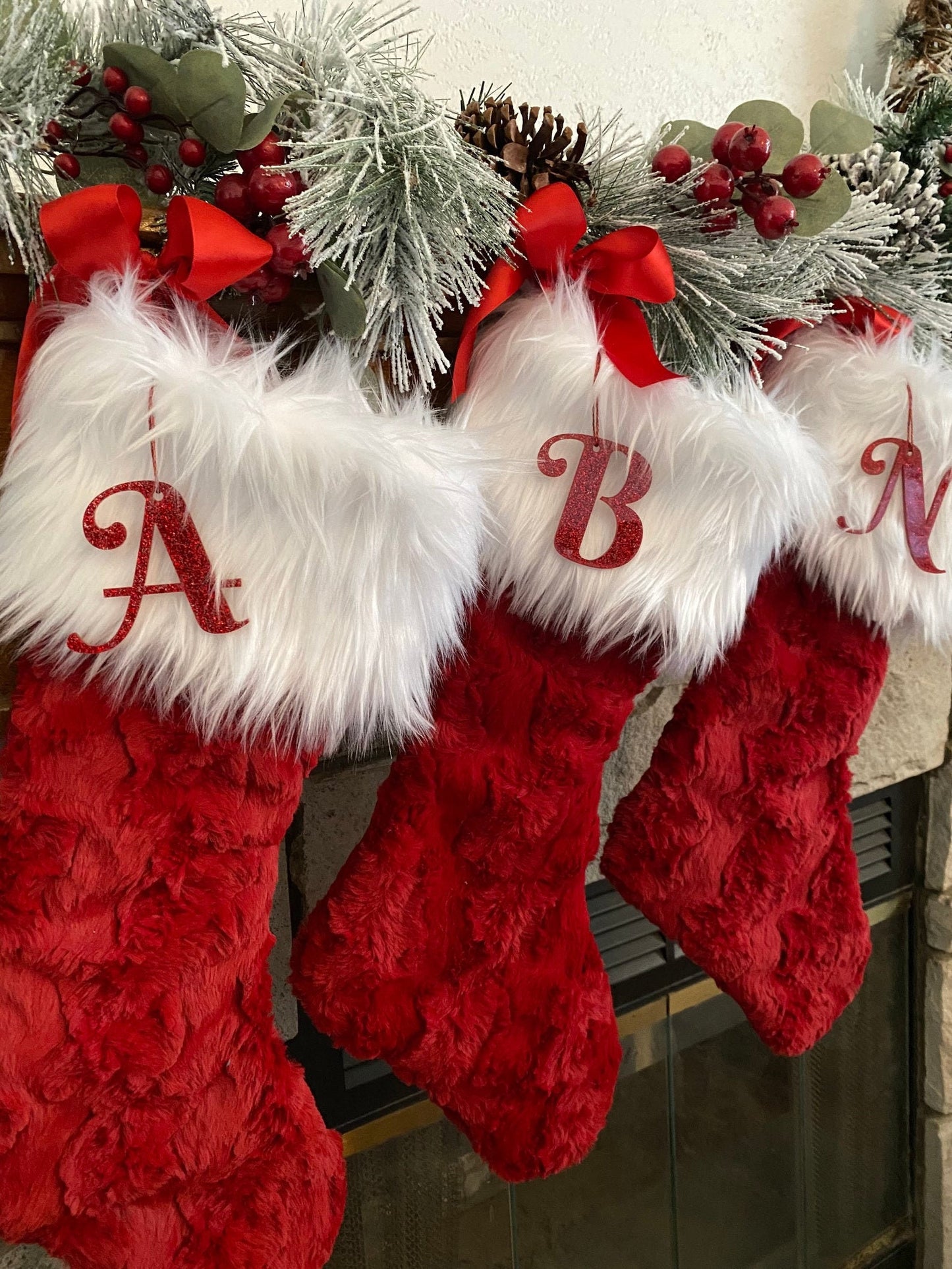 Red and White Faux Fur Personalized Christmas Stocking
