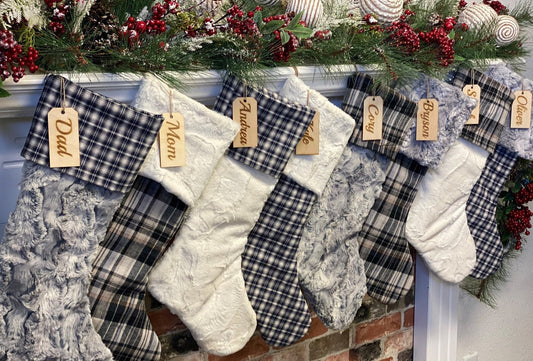 Blue Plaid Personalized Christmas Stocking