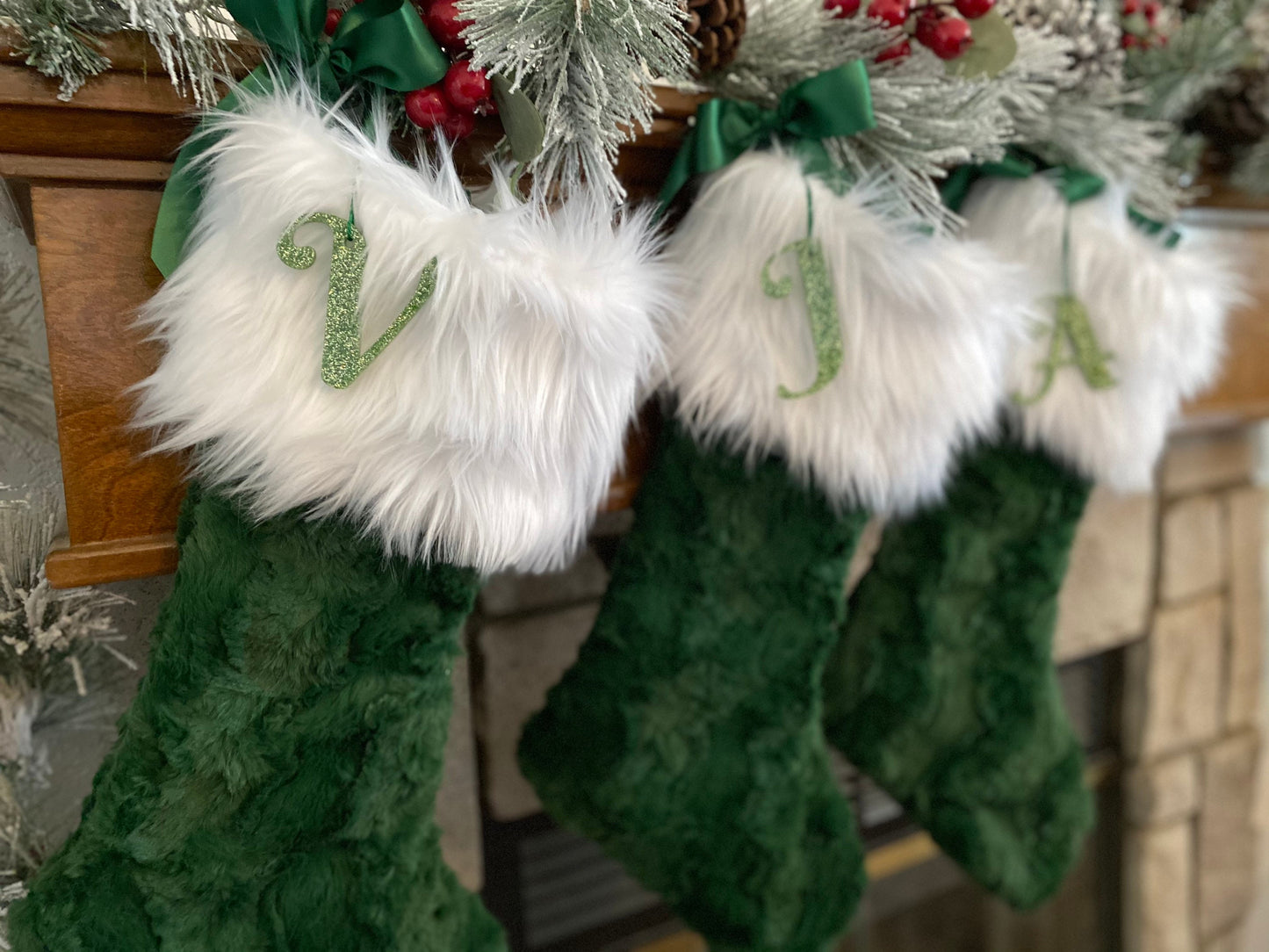 Green Faux Fur Personalized Christmas Stocking