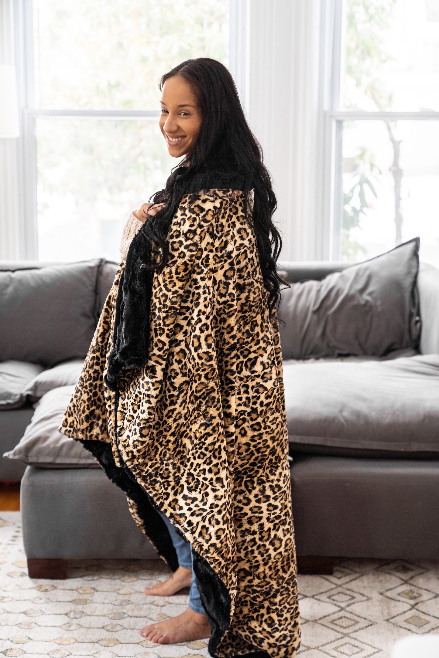 Leopard Sand and Black Glacier Throw Blanket