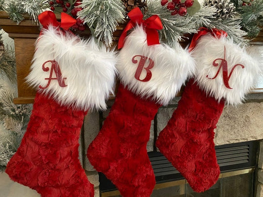 Red and White Faux Fur Personalized Christmas Stocking