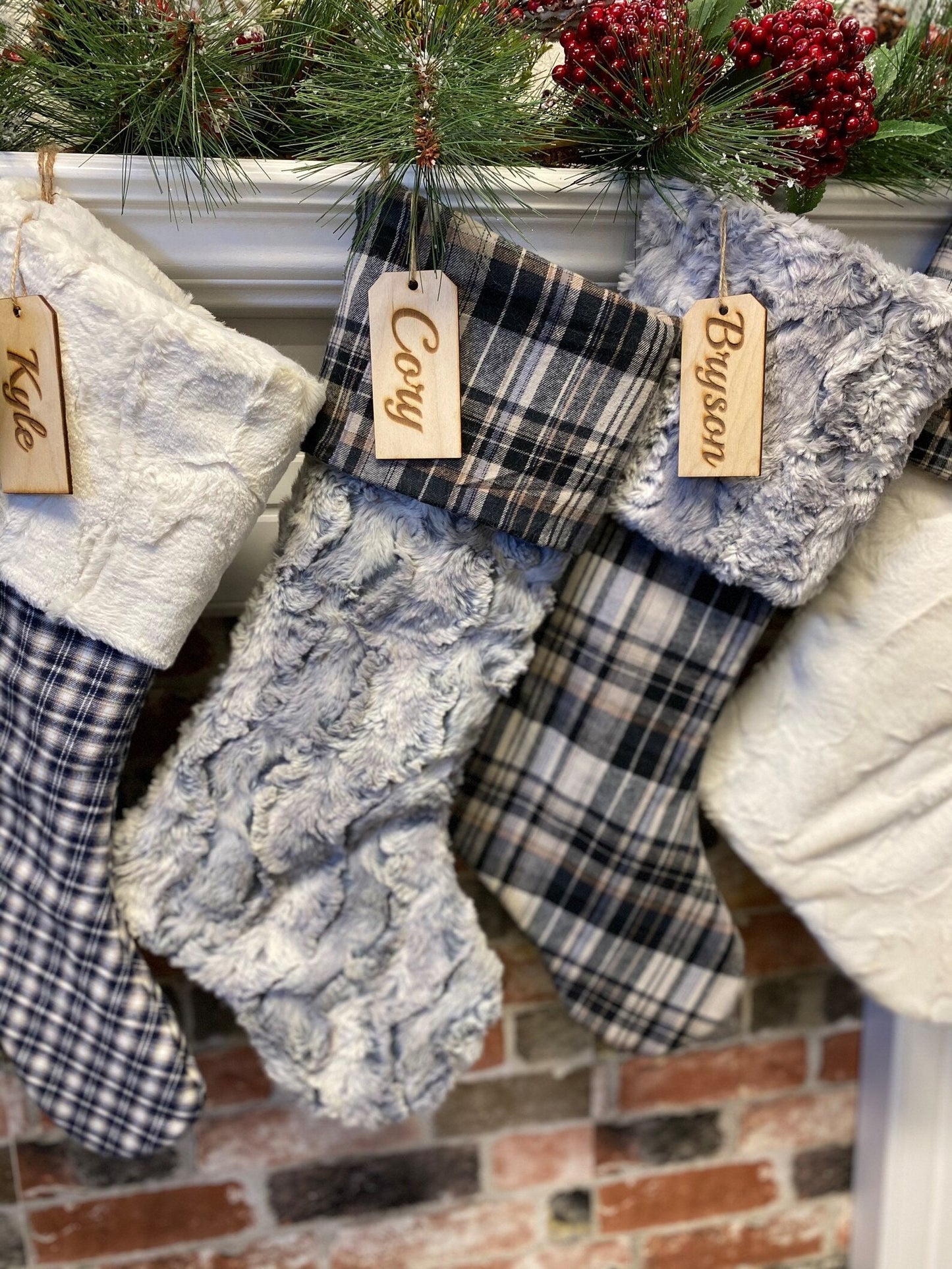 Blue Plaid Personalized Christmas Stocking