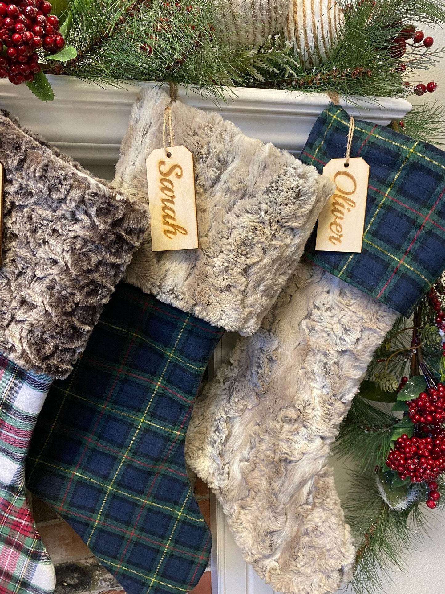 Buffalo Check Green Plaid Personalized Christmas Stocking