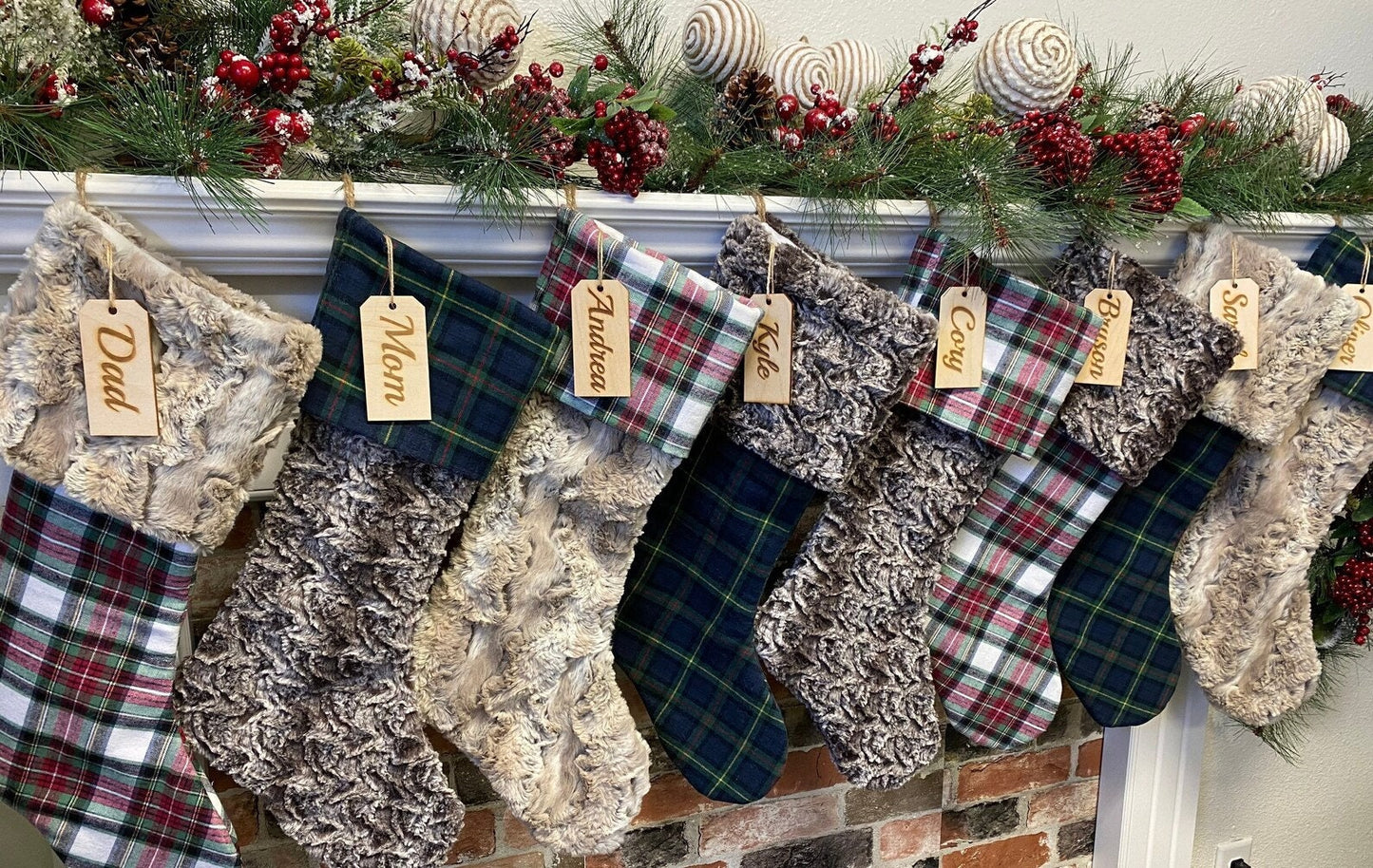 Buffalo Check Green Plaid Personalized Christmas Stocking