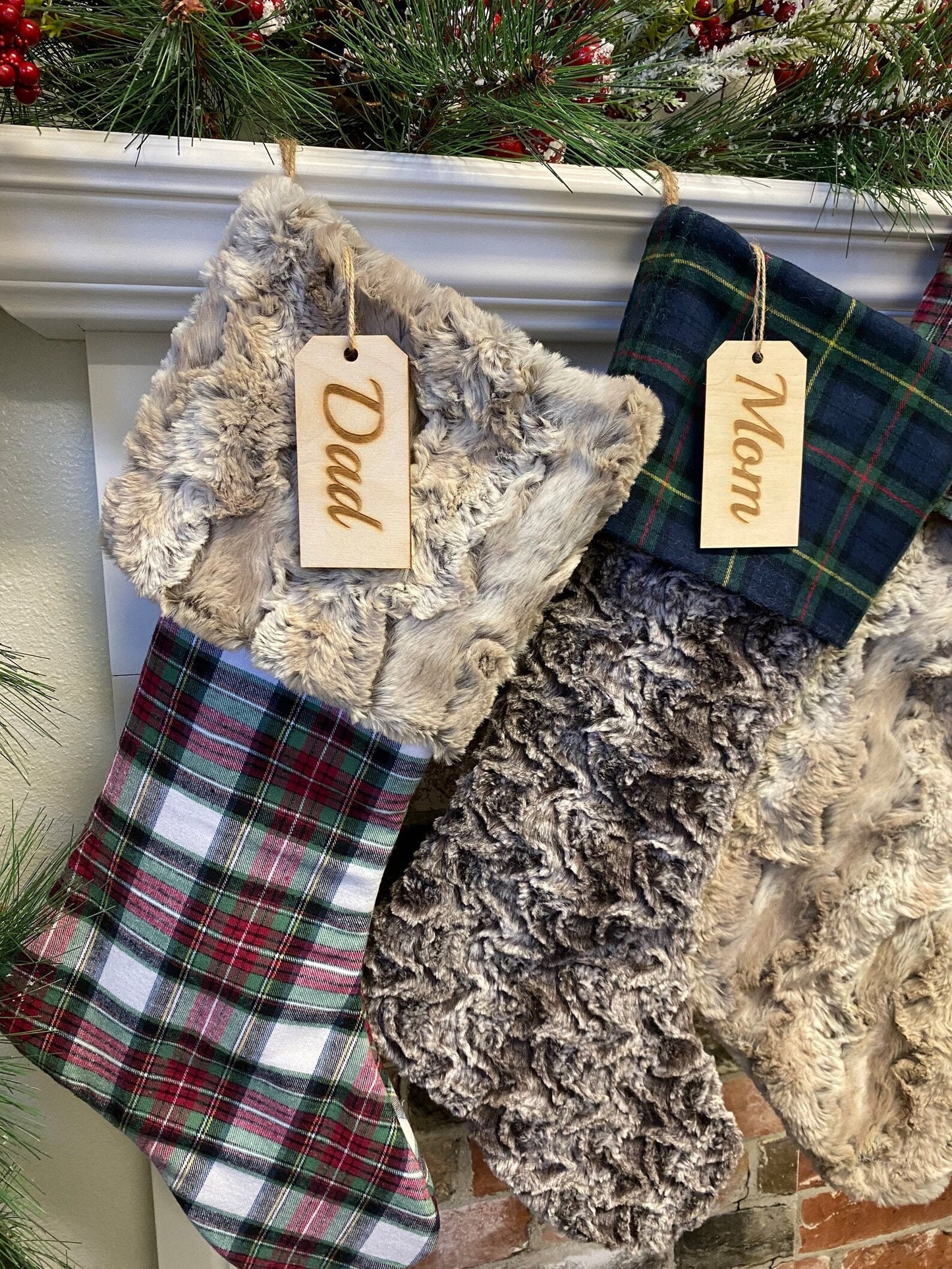 Buffalo Check Green Plaid Personalized Christmas Stocking