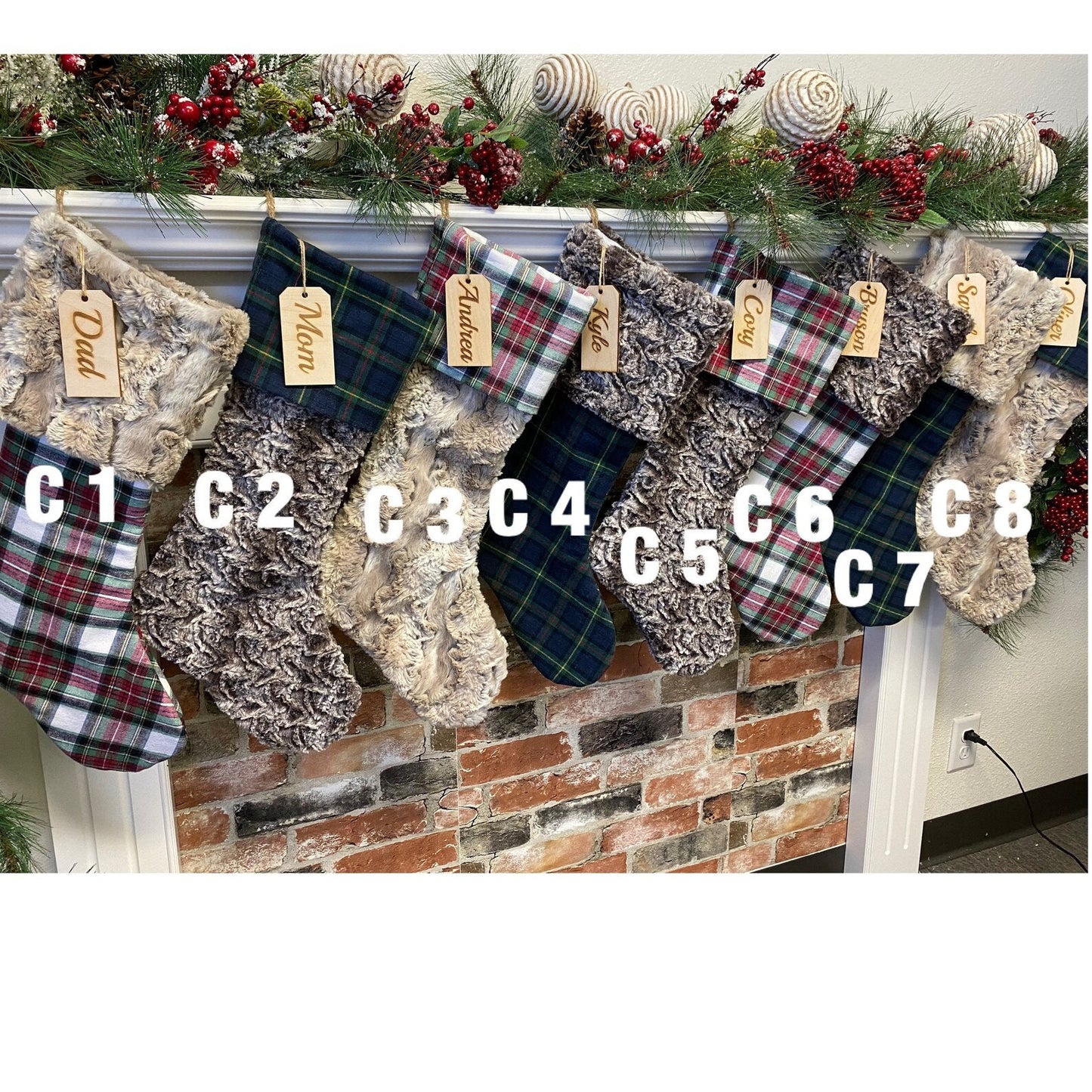 Buffalo Check Green Plaid Personalized Christmas Stocking