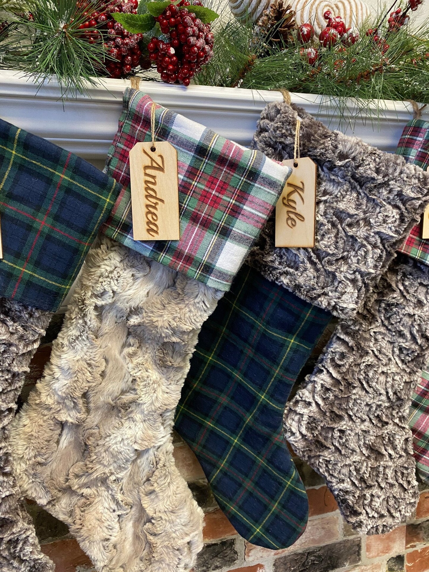 Buffalo Check Green Plaid Personalized Christmas Stocking