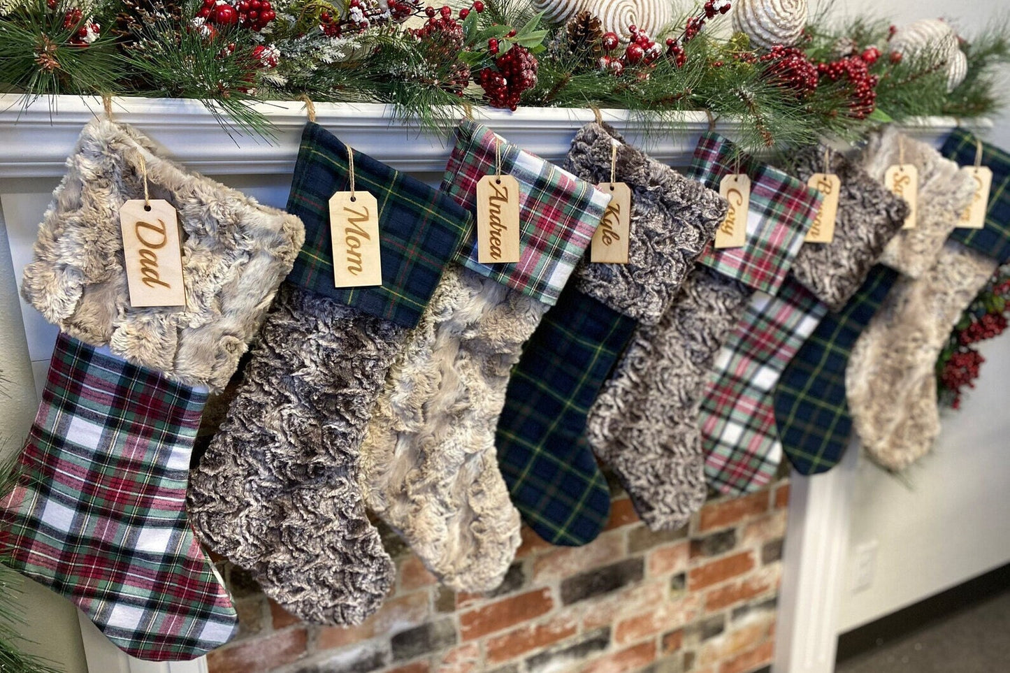 Buffalo Check Green Plaid Personalized Christmas Stocking