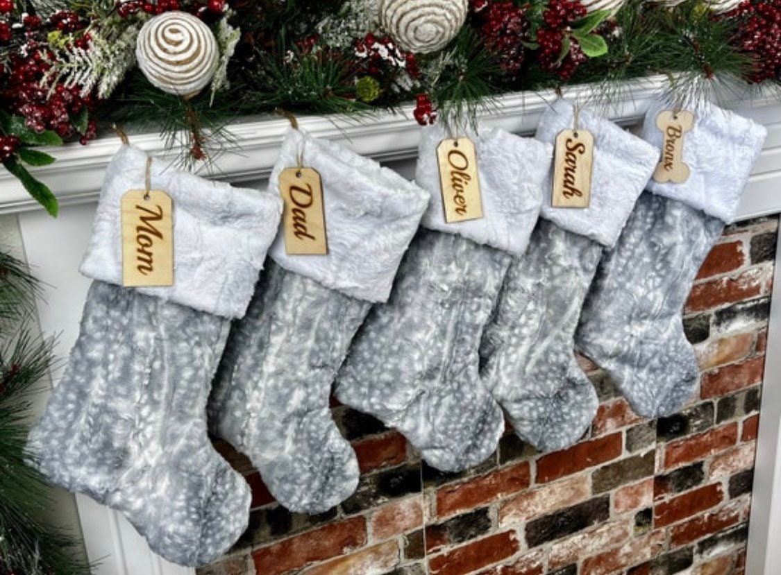 Silver Fawn Christmas stocking, Faux Fur Christmas stocking, personalized Christmas stocking, farmhouse Christmas stocking