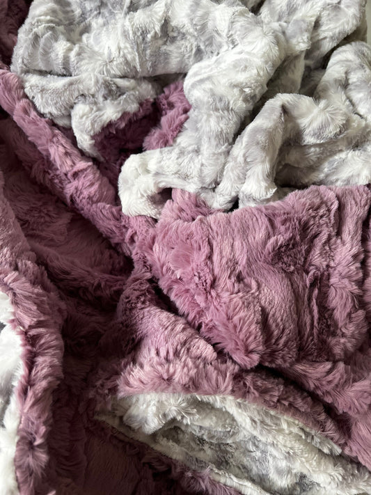 Misty Mauve Glacier and Jaguar Vapor Minky Throw Blanket