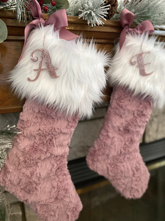 Mauve Faux Fur Personalized Rosewater Christmas Stocking