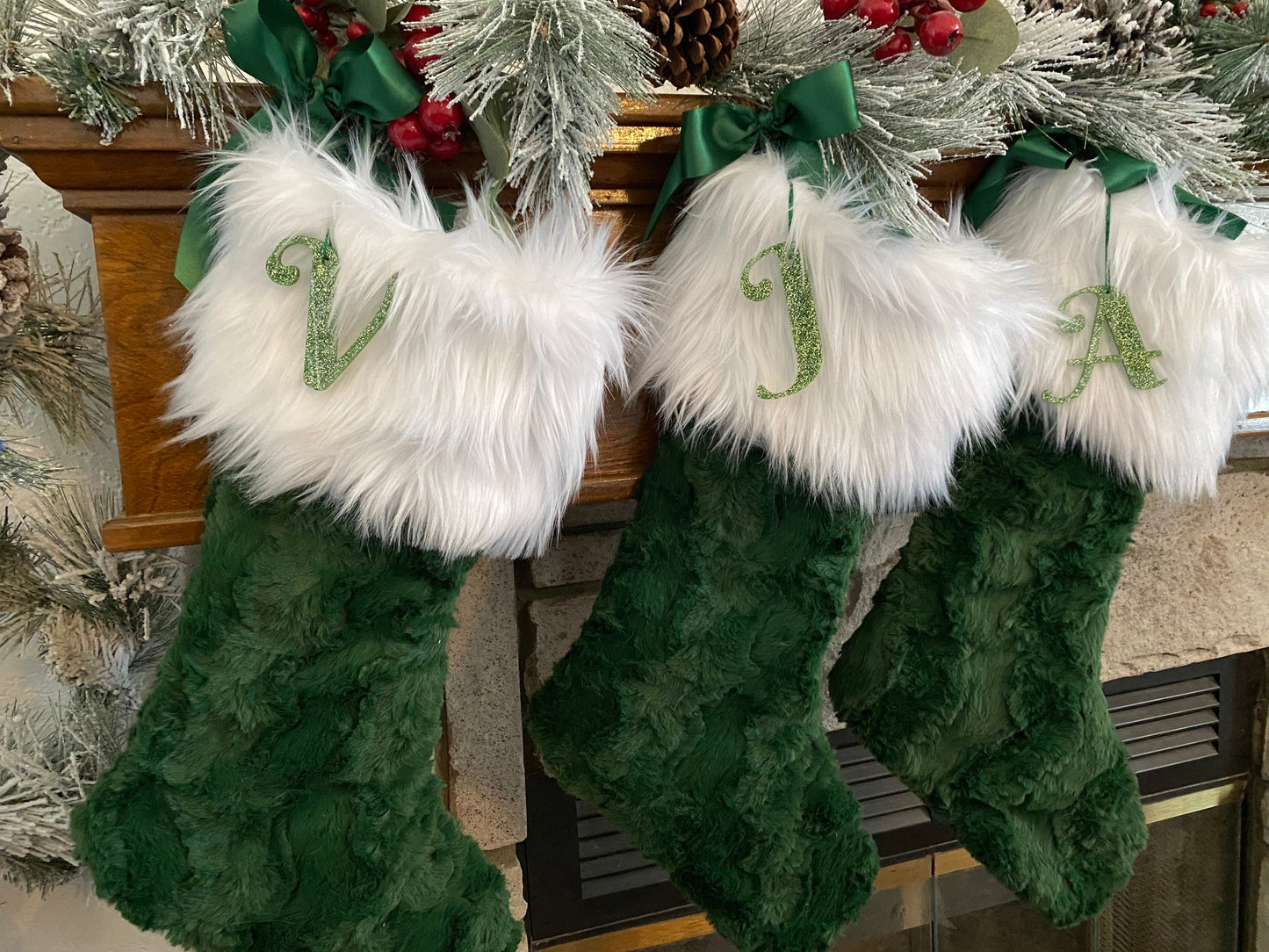 Green Faux Fur Personalized Christmas Stocking