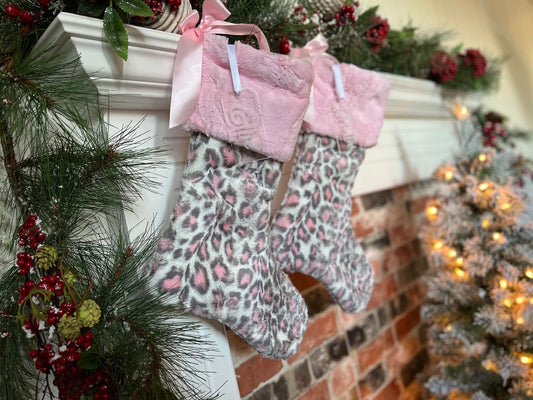 Leopard Blush Hide with Blush Pink Hide Personalized Christmas Stocking