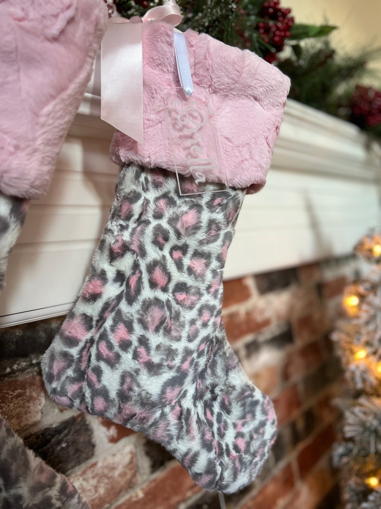 Leopard Blush Hide with Blush Pink Hide Personalized Christmas Stocking