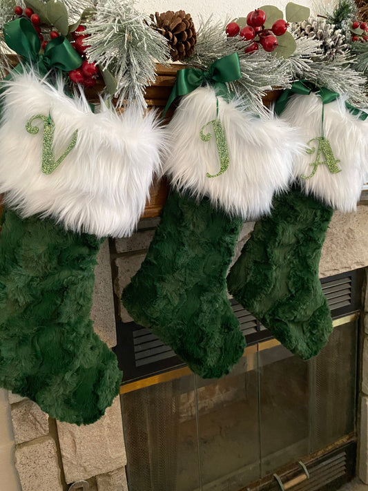 Green Faux Fur Personalized Christmas Stocking