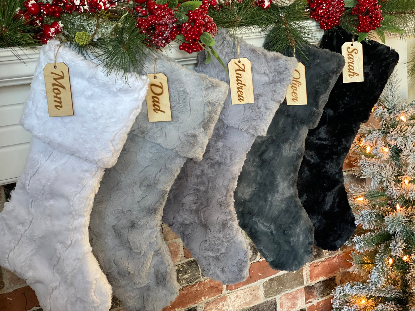 Gradient White Gray Black Personalized Christmas Stocking
