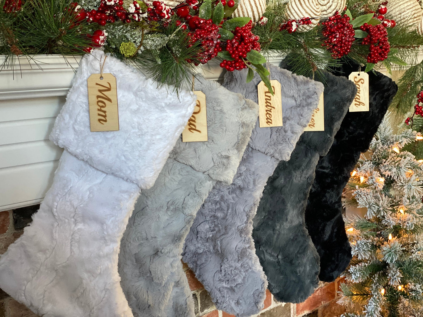 Gradient White Gray Black Personalized Christmas Stocking