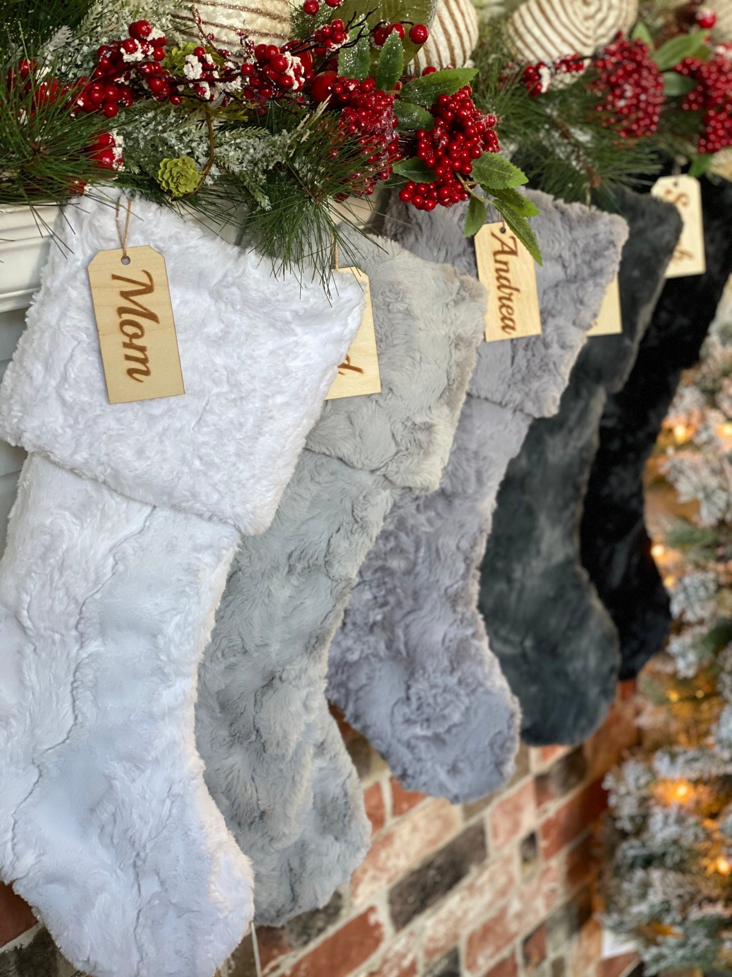 Gradient White Gray Black Personalized Christmas Stocking