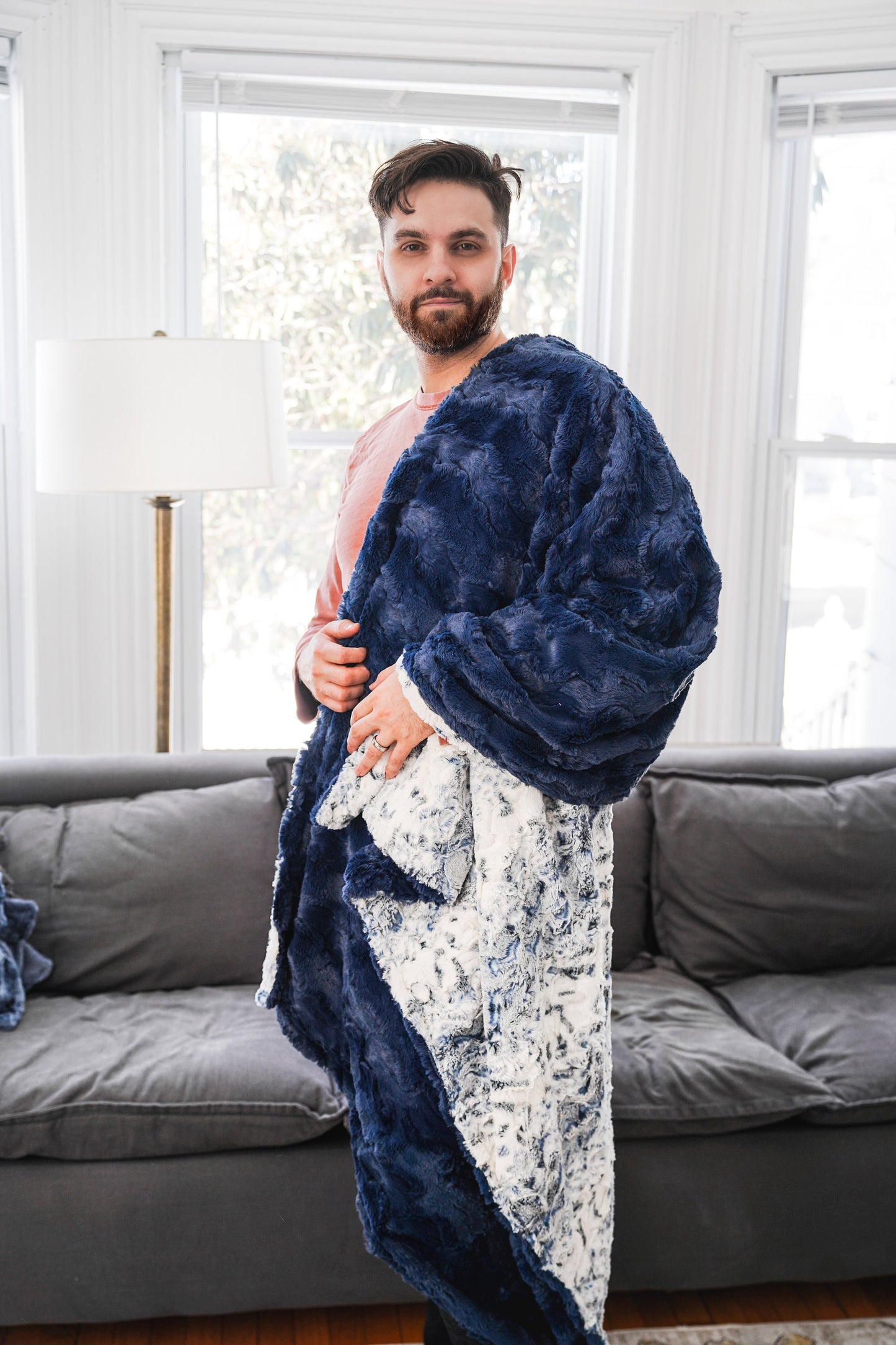 Navy Glacier and Snowy Owl Navy Throw Blanket