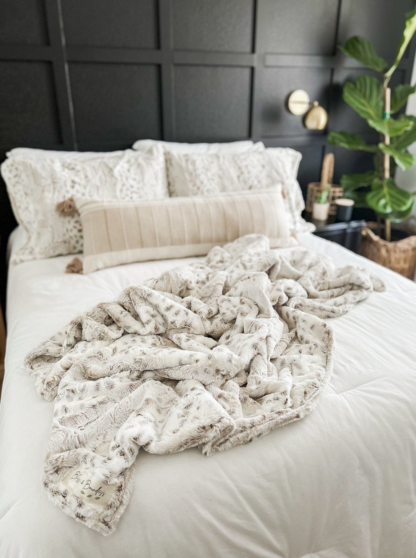 Arctic Lynx Ice Taupe Throw Blanket